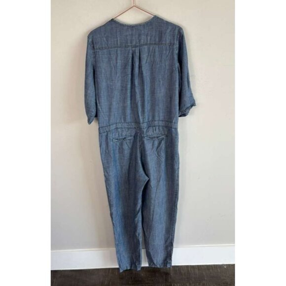 Trina Turk Womens Denim Jumpsuit Blue Chambray Romper Utility One Piece Size 6 - Picture 2 of 13